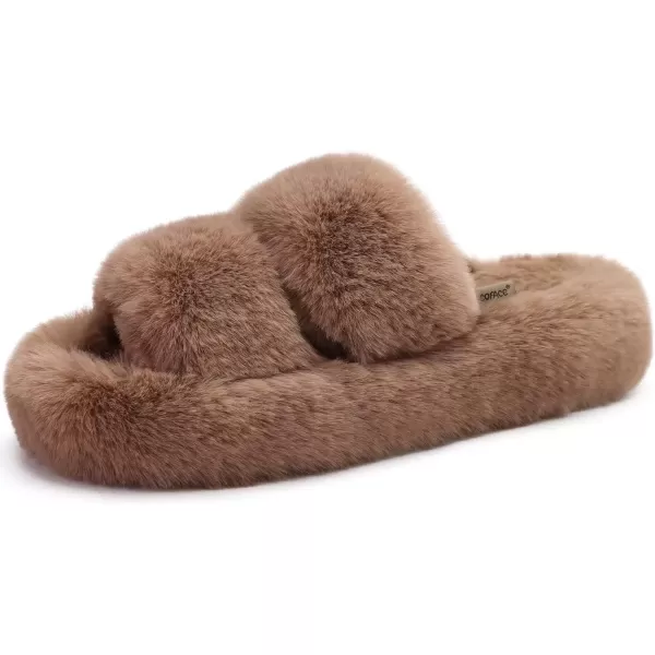 imageCOFACE Womens House Slippers Woman Fuzzy Fluff Indoor Slipper Ladies Furry Fur Bedroom Slip On Slipers Womens Home Winter Open Toe Plush Shearling Slide Size 511Brown