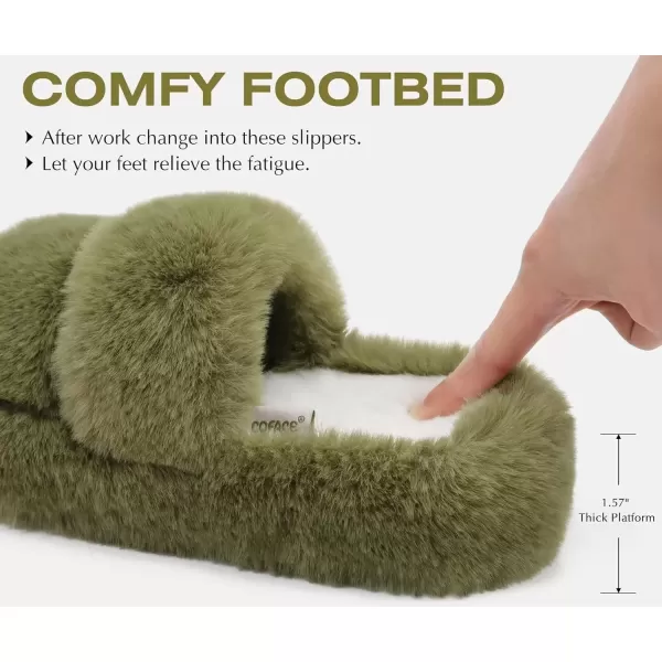 imageCOFACE Womens House Slippers Woman Fuzzy Fluff Indoor Slipper Ladies Furry Fur Bedroom Slip On Slipers Womens Home Winter Open Toe Plush Shearling Slide Size 511Green