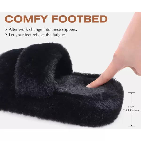 imageCOFACE Womens House Slippers Woman Fuzzy Fluff Indoor Slipper Ladies Furry Fur Bedroom Slip On Slipers Womens Home Winter Open Toe Plush Shearling Slide Size 511Black