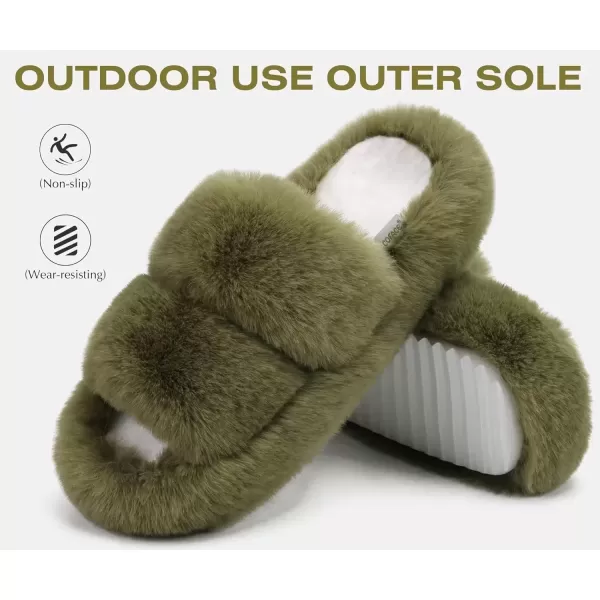 imageCOFACE Womens House Slippers Woman Fuzzy Fluff Indoor Slipper Ladies Furry Fur Bedroom Slip On Slipers Womens Home Winter Open Toe Plush Shearling Slide Size 511Green