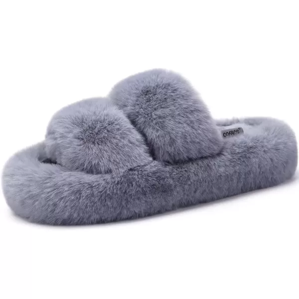 imageCOFACE Womens House Slippers Woman Fuzzy Fluff Indoor Slipper Ladies Furry Fur Bedroom Slip On Slipers Womens Home Winter Open Toe Plush Shearling Slide Size 511Grey