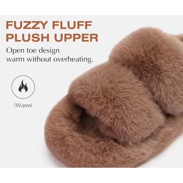 imageCOFACE Womens House Slippers Woman Fuzzy Fluff Indoor Slipper Ladies Furry Fur Bedroom Slip On Slipers Womens Home Winter Open Toe Plush Shearling Slide Size 511Brown