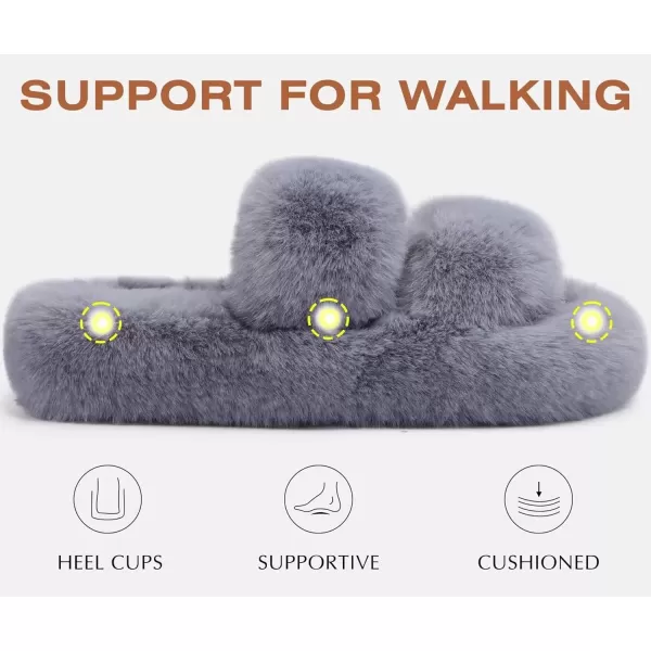 imageCOFACE Womens House Slippers Woman Fuzzy Fluff Indoor Slipper Ladies Furry Fur Bedroom Slip On Slipers Womens Home Winter Open Toe Plush Shearling Slide Size 511Grey
