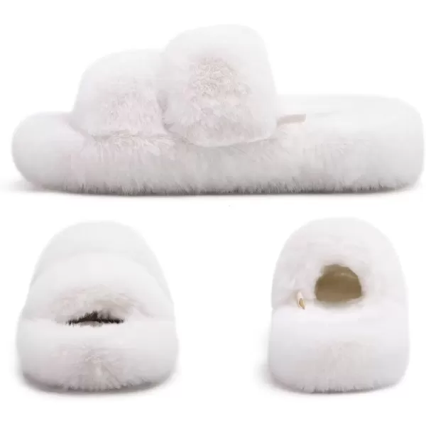 imageCOFACE Womens House Slippers Woman Fuzzy Fluff Indoor Slipper Ladies Furry Fur Bedroom Slip On Slipers Womens Home Winter Open Toe Plush Shearling Slide Size 511White