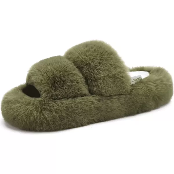imageCOFACE Womens House Slippers Woman Fuzzy Fluff Indoor Slipper Ladies Furry Fur Bedroom Slip On Slipers Womens Home Winter Open Toe Plush Shearling Slide Size 511Green