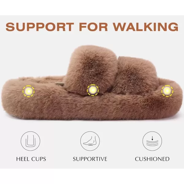 imageCOFACE Womens House Slippers Woman Fuzzy Fluff Indoor Slipper Ladies Furry Fur Bedroom Slip On Slipers Womens Home Winter Open Toe Plush Shearling Slide Size 511Brown