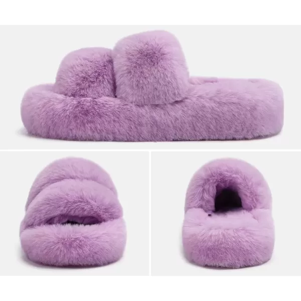 imageCOFACE Womens House Slippers Woman Fuzzy Fluff Indoor Slipper Ladies Furry Fur Bedroom Slip On Slipers Womens Home Winter Open Toe Plush Shearling Slide Size 511Purple