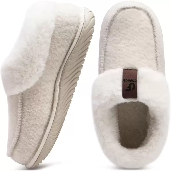 imageCOFACE Womens Memory Foam House Slippers Arch Support Moccasin Winter Shoes Ladies Warm Fuzzy Faux Fur Collar With Indoor Outdoor Rubber SoleBeige