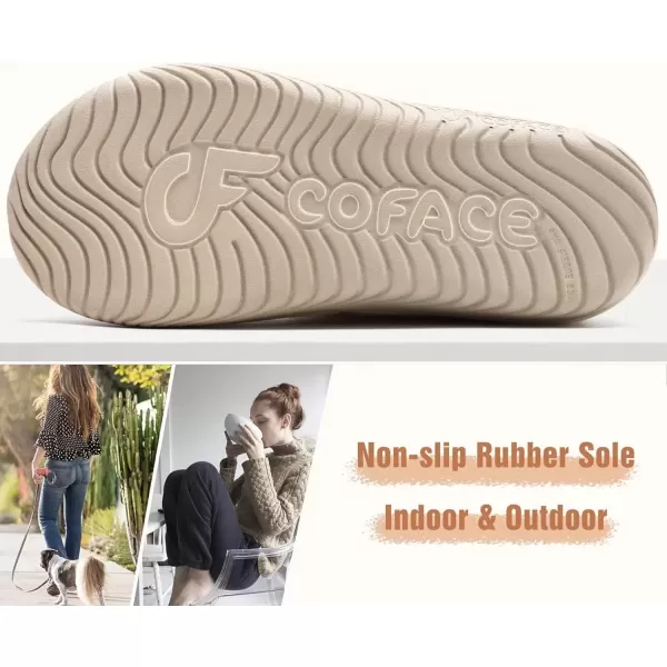 imageCOFACE Womens Memory Foam House Slippers Arch Support Moccasin Winter Shoes Ladies Warm Fuzzy Faux Fur Collar With Indoor Outdoor Rubber SoleBeige