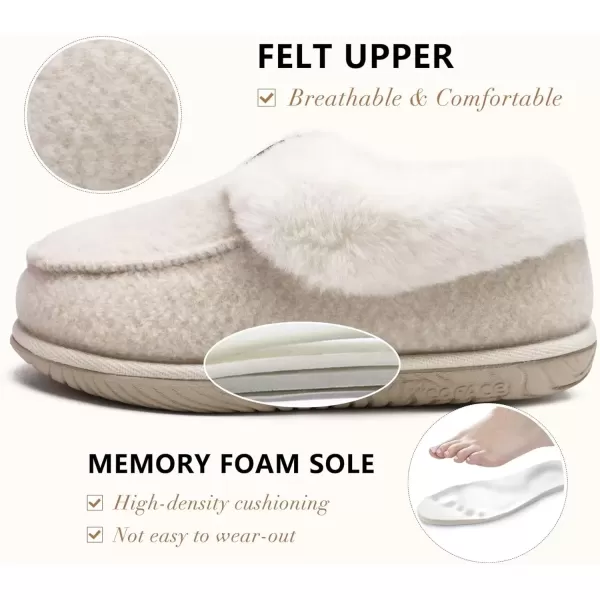imageCOFACE Womens Memory Foam House Slippers Arch Support Moccasin Winter Shoes Ladies Warm Fuzzy Faux Fur Collar With Indoor Outdoor Rubber SoleBeige