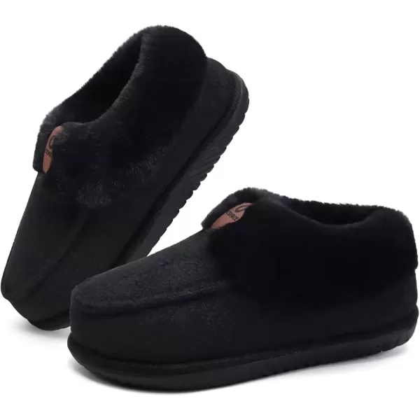 imageCOFACE Womens Memory Foam House Slippers Arch Support Moccasin Winter Shoes Ladies Warm Fuzzy Faux Fur Collar With Indoor Outdoor Rubber SoleBlack