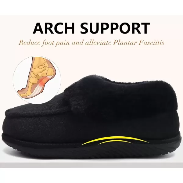 imageCOFACE Womens Memory Foam House Slippers Arch Support Moccasin Winter Shoes Ladies Warm Fuzzy Faux Fur Collar With Indoor Outdoor Rubber SoleBlack