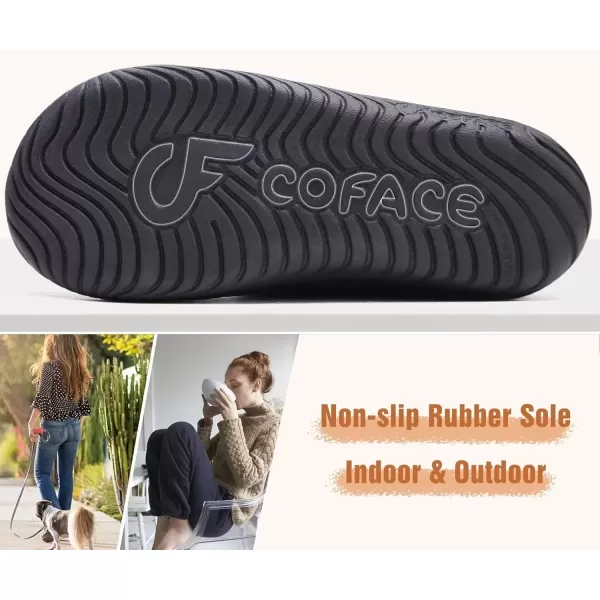 imageCOFACE Womens Memory Foam House Slippers Arch Support Moccasin Winter Shoes Ladies Warm Fuzzy Faux Fur Collar With Indoor Outdoor Rubber SoleBlack