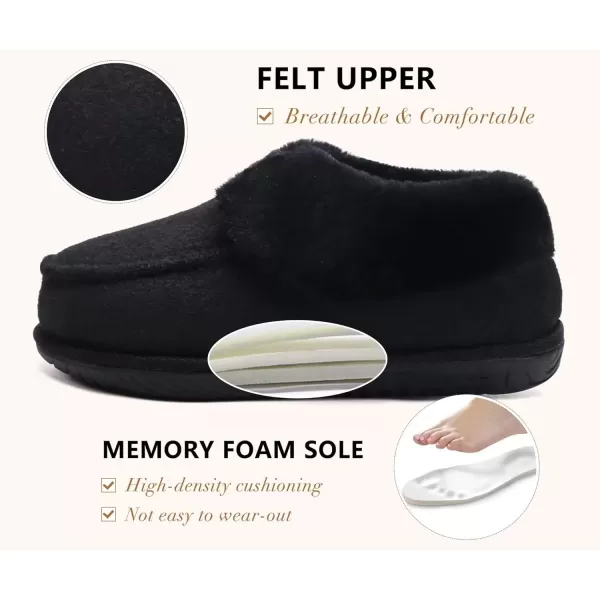 imageCOFACE Womens Memory Foam House Slippers Arch Support Moccasin Winter Shoes Ladies Warm Fuzzy Faux Fur Collar With Indoor Outdoor Rubber SoleBlack