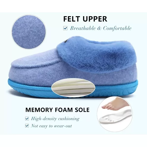 imageCOFACE Womens Memory Foam House Slippers Arch Support Moccasin Winter Shoes Ladies Warm Fuzzy Faux Fur Collar With Indoor Outdoor Rubber SoleBlue