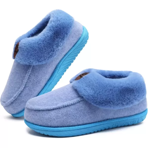 imageCOFACE Womens Memory Foam House Slippers Arch Support Moccasin Winter Shoes Ladies Warm Fuzzy Faux Fur Collar With Indoor Outdoor Rubber SoleBlue