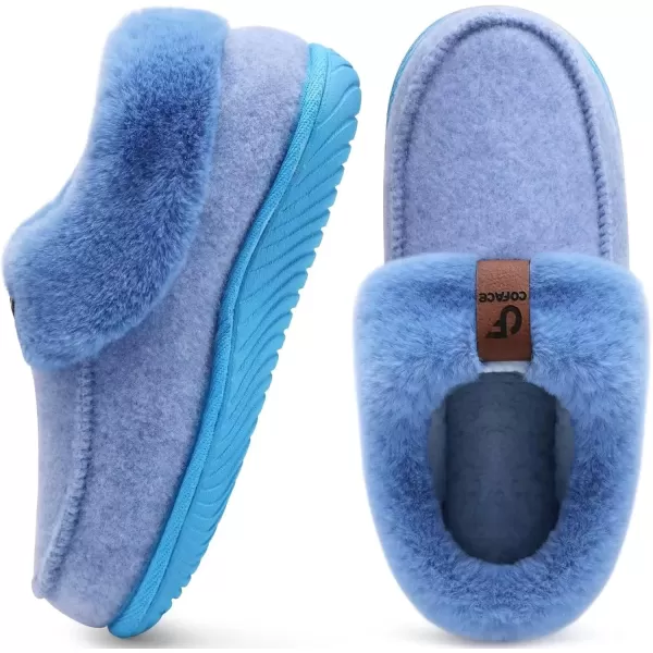 imageCOFACE Womens Memory Foam House Slippers Arch Support Moccasin Winter Shoes Ladies Warm Fuzzy Faux Fur Collar With Indoor Outdoor Rubber SoleBlue