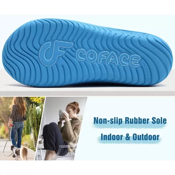imageCOFACE Womens Memory Foam House Slippers Arch Support Moccasin Winter Shoes Ladies Warm Fuzzy Faux Fur Collar With Indoor Outdoor Rubber SoleBlue