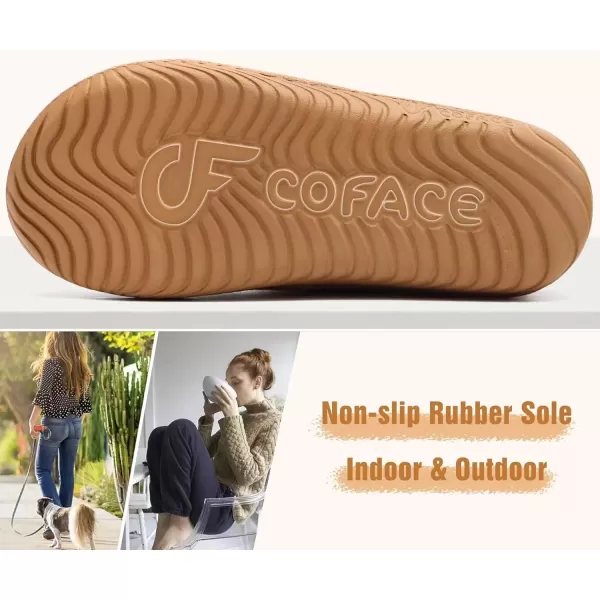imageCOFACE Womens Memory Foam House Slippers Arch Support Moccasin Winter Shoes Ladies Warm Fuzzy Faux Fur Collar With Indoor Outdoor Rubber SoleBrown