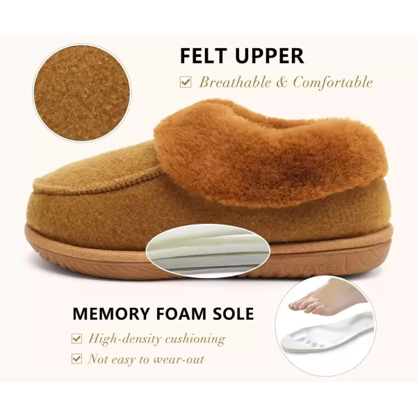 imageCOFACE Womens Memory Foam House Slippers Arch Support Moccasin Winter Shoes Ladies Warm Fuzzy Faux Fur Collar With Indoor Outdoor Rubber SoleBrown