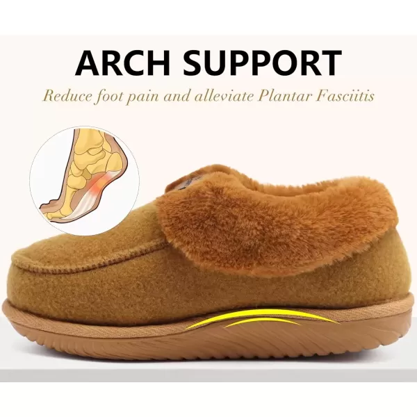 imageCOFACE Womens Memory Foam House Slippers Arch Support Moccasin Winter Shoes Ladies Warm Fuzzy Faux Fur Collar With Indoor Outdoor Rubber SoleBrown