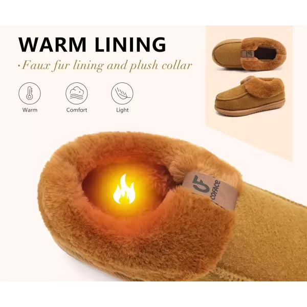 imageCOFACE Womens Memory Foam House Slippers Arch Support Moccasin Winter Shoes Ladies Warm Fuzzy Faux Fur Collar With Indoor Outdoor Rubber SoleBrown