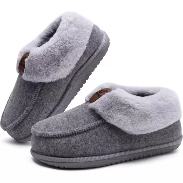 imageCOFACE Womens Memory Foam House Slippers Arch Support Moccasin Winter Shoes Ladies Warm Fuzzy Faux Fur Collar With Indoor Outdoor Rubber SoleGrey