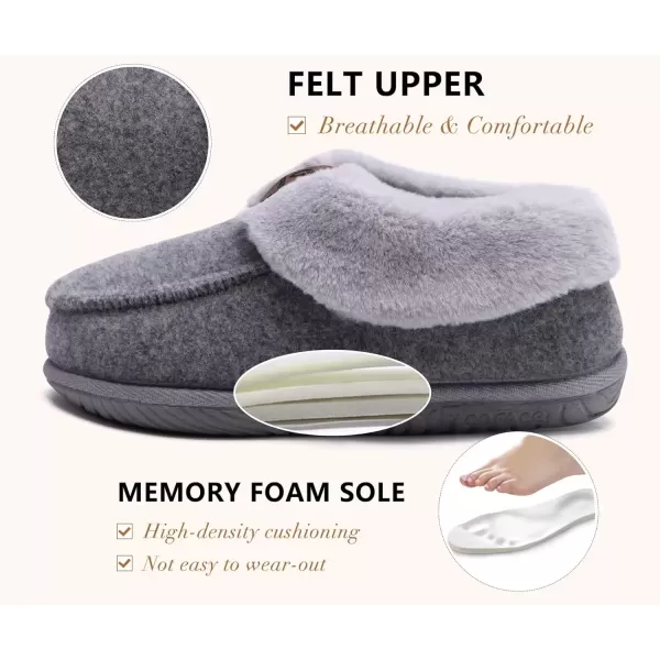 imageCOFACE Womens Memory Foam House Slippers Arch Support Moccasin Winter Shoes Ladies Warm Fuzzy Faux Fur Collar With Indoor Outdoor Rubber SoleGrey