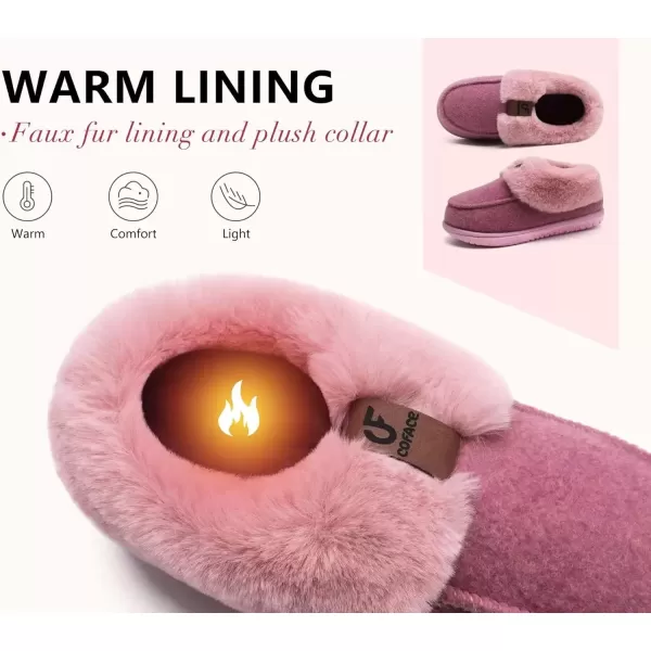 imageCOFACE Womens Memory Foam House Slippers Arch Support Moccasin Winter Shoes Ladies Warm Fuzzy Faux Fur Collar With Indoor Outdoor Rubber SolePink