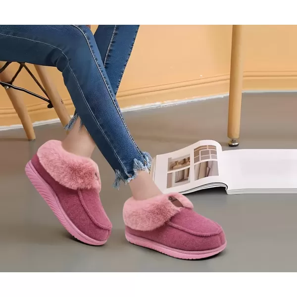 imageCOFACE Womens Memory Foam House Slippers Arch Support Moccasin Winter Shoes Ladies Warm Fuzzy Faux Fur Collar With Indoor Outdoor Rubber SolePink