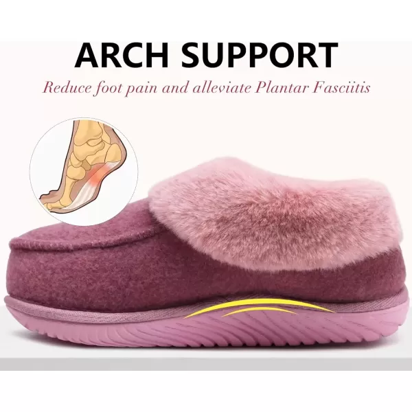 imageCOFACE Womens Memory Foam House Slippers Arch Support Moccasin Winter Shoes Ladies Warm Fuzzy Faux Fur Collar With Indoor Outdoor Rubber SolePink
