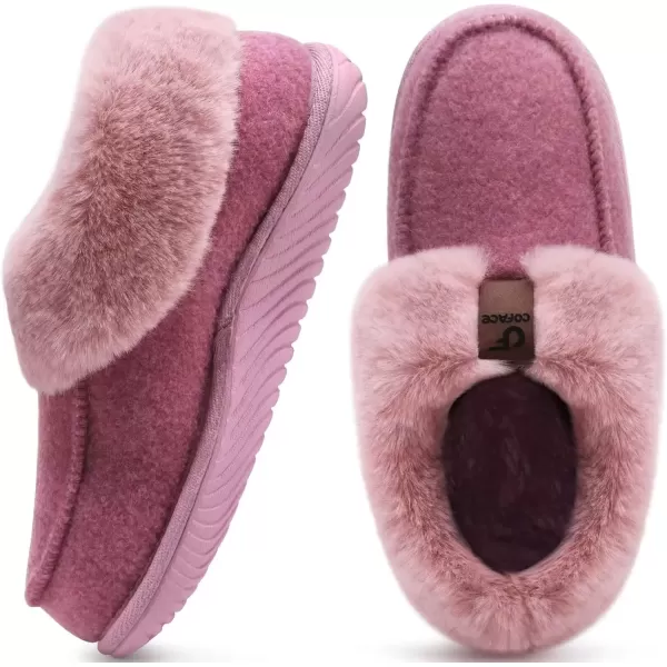 imageCOFACE Womens Memory Foam House Slippers Arch Support Moccasin Winter Shoes Ladies Warm Fuzzy Faux Fur Collar With Indoor Outdoor Rubber SolePink