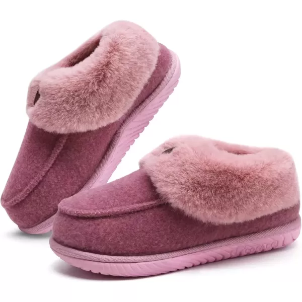 imageCOFACE Womens Memory Foam House Slippers Arch Support Moccasin Winter Shoes Ladies Warm Fuzzy Faux Fur Collar With Indoor Outdoor Rubber SolePink