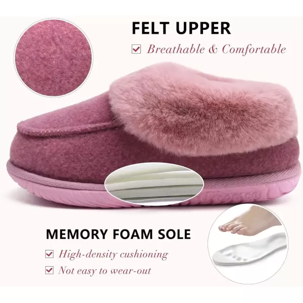 imageCOFACE Womens Memory Foam House Slippers Arch Support Moccasin Winter Shoes Ladies Warm Fuzzy Faux Fur Collar With Indoor Outdoor Rubber SolePink