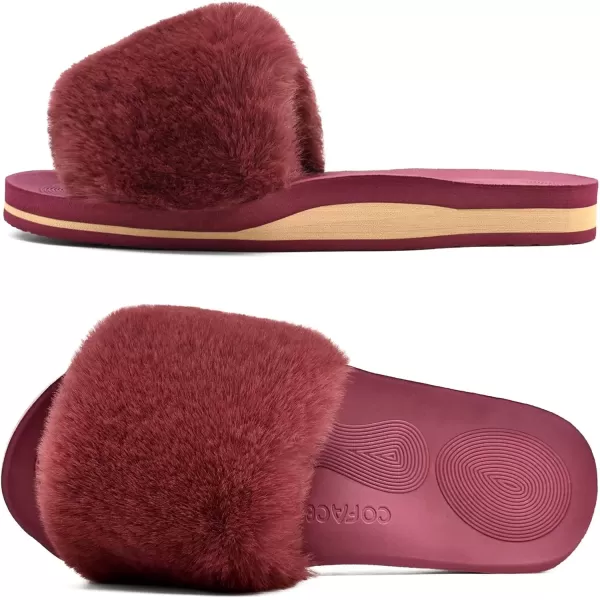 imageCOFACE Womens Sliders Plush House Slippers Flat Sandals For Women Memory Foam Fuzzy Open Toe Slippers With Arch Support Anti Skid Ladies Slip On Fur Slide Slippers House Shoes Mules Indoor OutdoorWinered