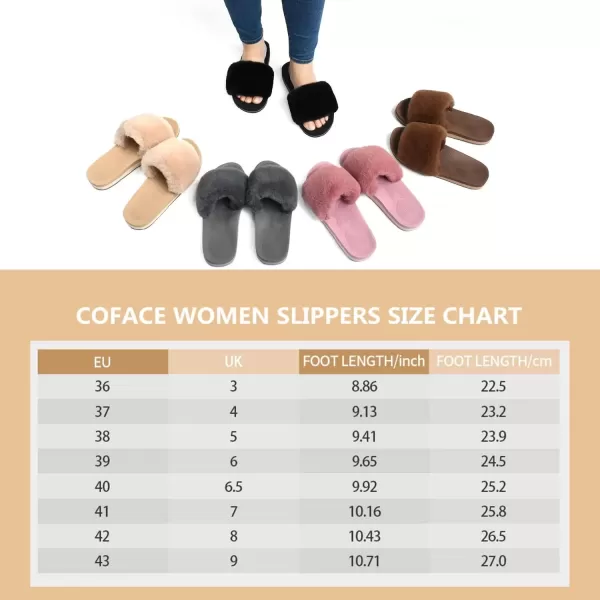 imageCOFACE Womens Sliders Plush House Slippers Flat Sandals For Women Memory Foam Fuzzy Open Toe Slippers With Arch Support Anti Skid Ladies Slip On Fur Slide Slippers House Shoes Mules Indoor OutdoorWinered