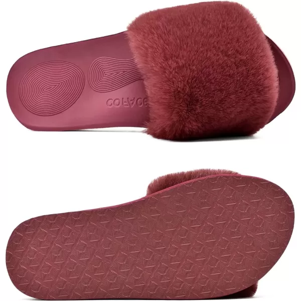 imageCOFACE Womens Sliders Plush House Slippers Flat Sandals For Women Memory Foam Fuzzy Open Toe Slippers With Arch Support Anti Skid Ladies Slip On Fur Slide Slippers House Shoes Mules Indoor OutdoorWinered