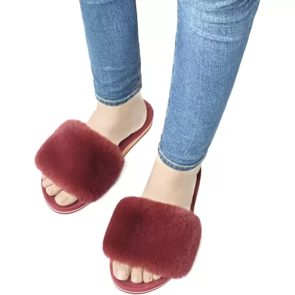 imageCOFACE Womens Sliders Plush House Slippers Flat Sandals For Women Memory Foam Fuzzy Open Toe Slippers With Arch Support Anti Skid Ladies Slip On Fur Slide Slippers House Shoes Mules Indoor OutdoorWinered