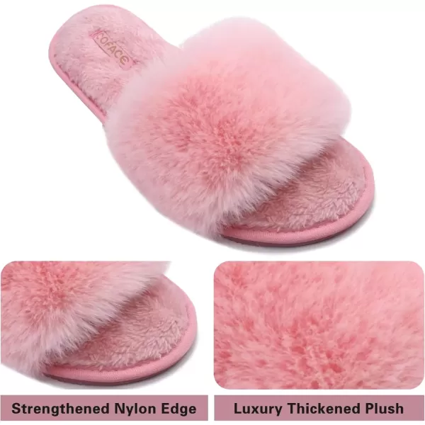 imageCOFACE Womens Sliders Plush House Slippers Flat Sandals For Women Memory Foam Fuzzy Open Toe Slippers With Arch Support Anti Skid Ladies Slip On Fur Slide Slippers House Shoes Mules Indoor OutdoorDarkpink With Fur
