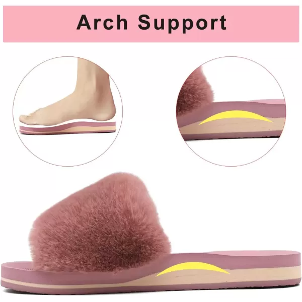 imageCOFACE Womens Sliders Plush House Slippers Flat Sandals For Women Memory Foam Fuzzy Open Toe Slippers With Arch Support Anti Skid Ladies Slip On Fur Slide Slippers House Shoes Mules Indoor OutdoorDarkpink