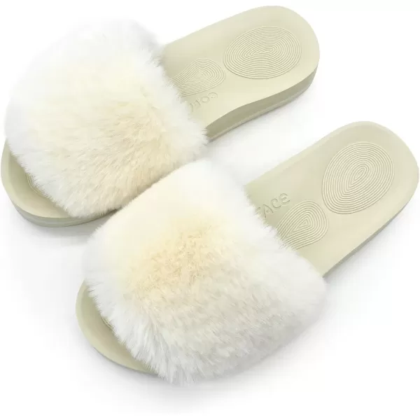 imageCOFACE Womens Sliders Plush House Slippers Flat Sandals For Women Memory Foam Fuzzy Open Toe Slippers With Arch Support Anti Skid Ladies Slip On Fur Slide Slippers House Shoes Mules Indoor OutdoorWhite