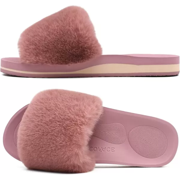 imageCOFACE Womens Sliders Plush House Slippers Flat Sandals For Women Memory Foam Fuzzy Open Toe Slippers With Arch Support Anti Skid Ladies Slip On Fur Slide Slippers House Shoes Mules Indoor OutdoorDarkpink