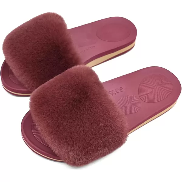 imageCOFACE Womens Sliders Plush House Slippers Flat Sandals For Women Memory Foam Fuzzy Open Toe Slippers With Arch Support Anti Skid Ladies Slip On Fur Slide Slippers House Shoes Mules Indoor OutdoorWinered