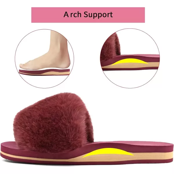 imageCOFACE Womens Sliders Plush House Slippers Flat Sandals For Women Memory Foam Fuzzy Open Toe Slippers With Arch Support Anti Skid Ladies Slip On Fur Slide Slippers House Shoes Mules Indoor OutdoorWinered