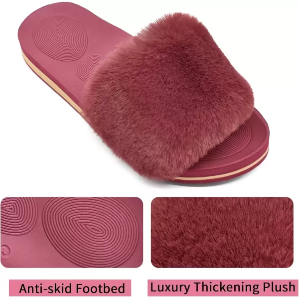 imageCOFACE Womens Sliders Plush House Slippers Flat Sandals For Women Memory Foam Fuzzy Open Toe Slippers With Arch Support Anti Skid Ladies Slip On Fur Slide Slippers House Shoes Mules Indoor OutdoorWinered