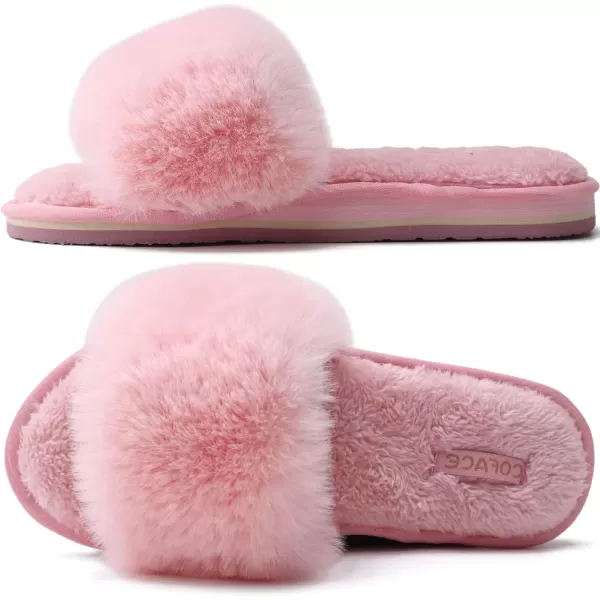 imageCOFACE Womens Sliders Plush House Slippers Flat Sandals For Women Memory Foam Fuzzy Open Toe Slippers With Arch Support Anti Skid Ladies Slip On Fur Slide Slippers House Shoes Mules Indoor OutdoorDarkpink With Fur