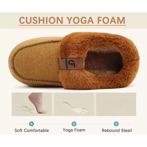 imageCOFACE Womens Warm House Slippers Fuzzy Moccasin Winter Shoes Ladies Platform Thick Cushion Yoga Foam Lightweight Indoor Outdoor Hard Rubber Sole with Arch SupportBrown