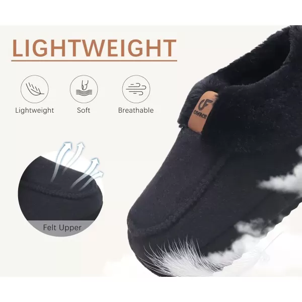 imageCOFACE Womens Warm House Slippers Fuzzy Moccasin Winter Shoes Ladies Platform Thick Cushion Yoga Foam Lightweight Indoor Outdoor Hard Rubber Sole with Arch SupportBlack