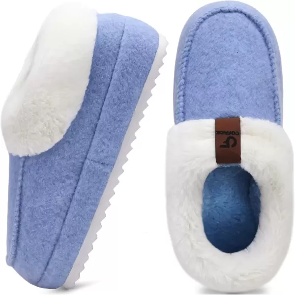 imageCOFACE Womens Warm House Slippers Fuzzy Moccasin Winter Shoes Ladies Platform Thick Cushion Yoga Foam Lightweight Indoor Outdoor Hard Rubber Sole with Arch SupportBlue