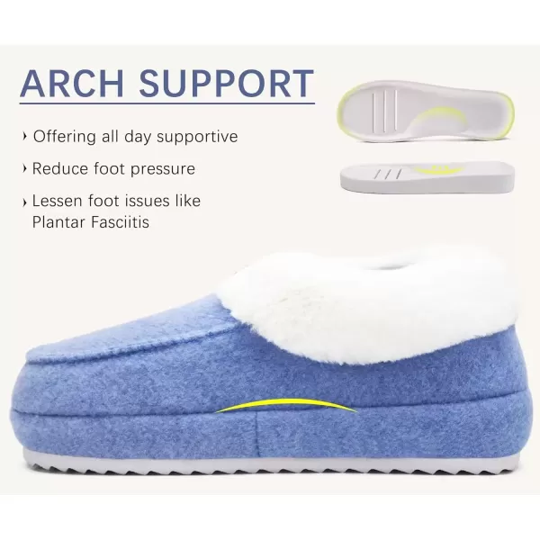 imageCOFACE Womens Warm House Slippers Fuzzy Moccasin Winter Shoes Ladies Platform Thick Cushion Yoga Foam Lightweight Indoor Outdoor Hard Rubber Sole with Arch SupportBlue